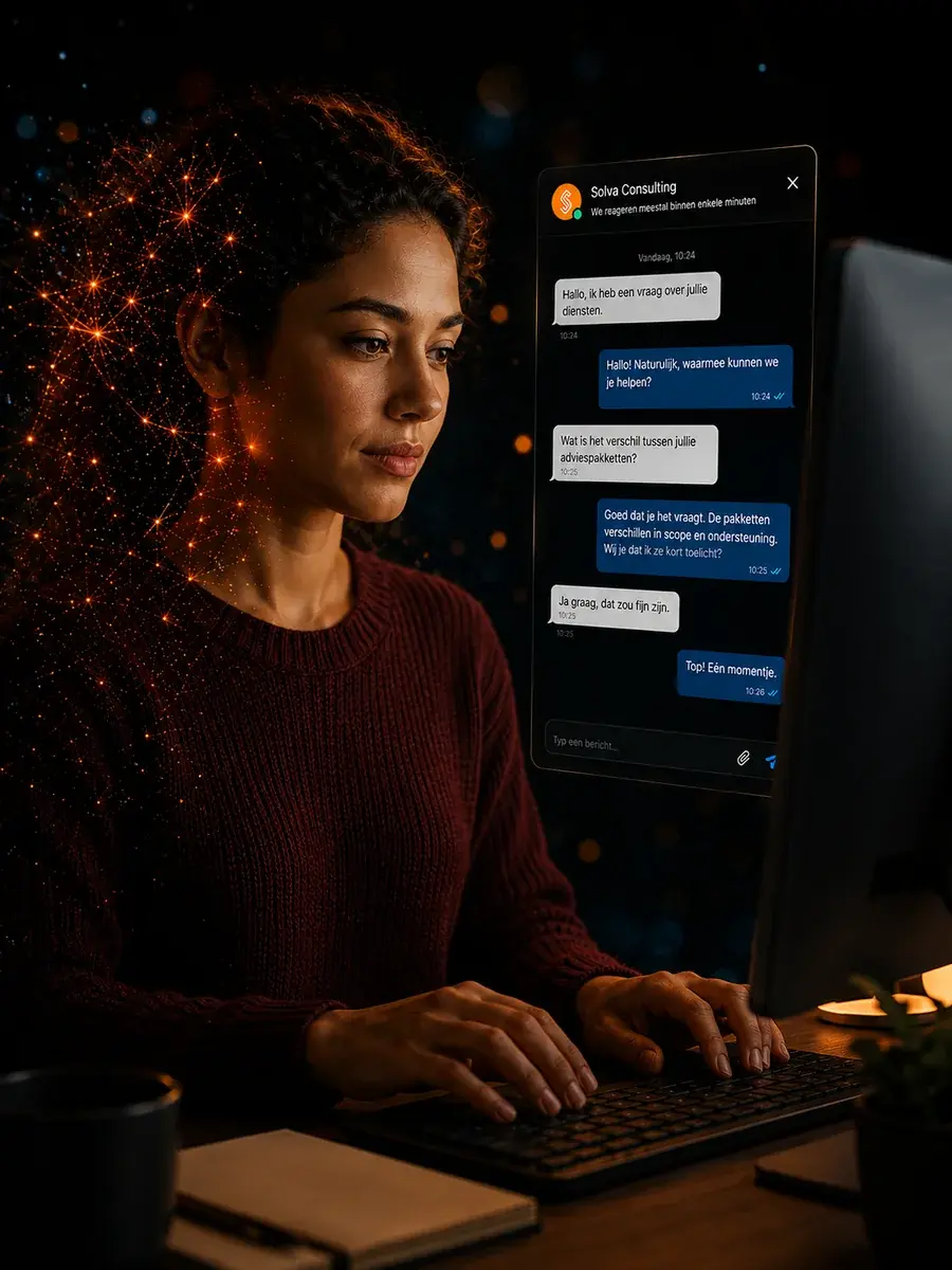 AI Chat Agent, medewerker met headset en chatbubbel