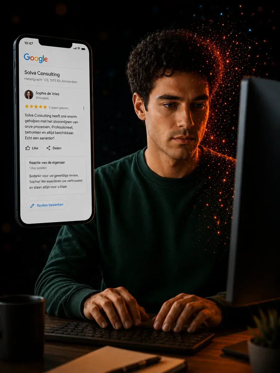 Reviews Agent, medewerker die een reactie op een klantreview toont